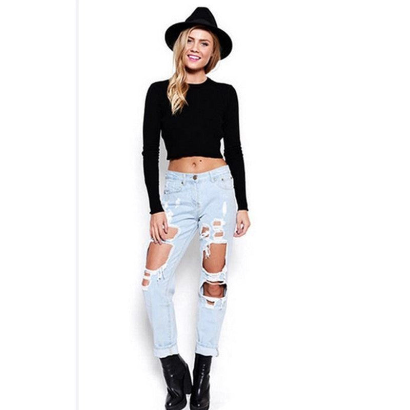 Women Ripped Jeans femme Plus Size Casual Denim Pants - Fashionner