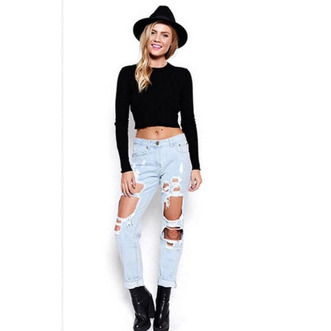 Women Ripped Jeans femme Plus Size Casual Denim Pants - Fashionner