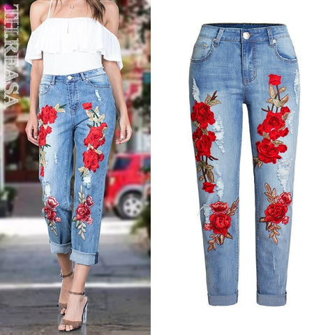 Summer Long Jeans Loose Women Hole Pants Plus Size - Fashionner