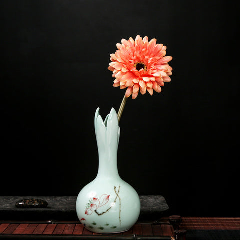 Vase en céramique céladon Longquan non poreux, créatif, peint à la main, petite plante hydroponique, pot de fleurs, décoration personnalisée pour la maison.