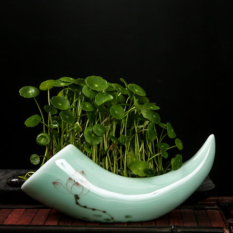 Vase en céramique céladon Longquan non poreux, créatif, peint à la main, petite plante hydroponique, pot de fleurs, décoration personnalisée pour la maison.