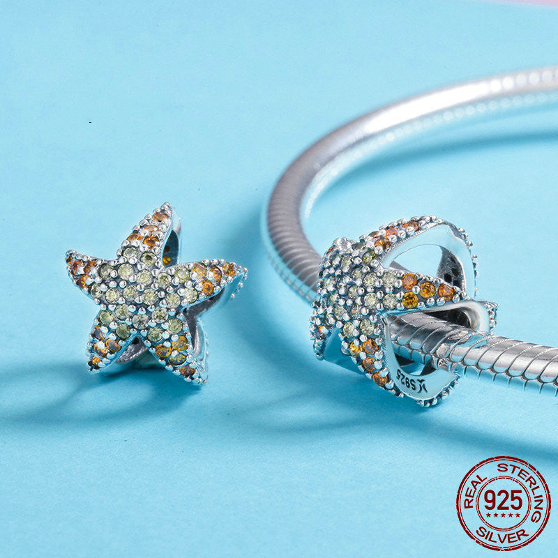 Sterling Silver Bracelet Beads Diamond Charm