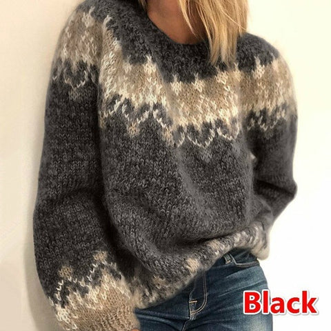 Pull décontracté jacquard pour l'automne et l'hiver, hauts tricotés style ethnique pour femmes