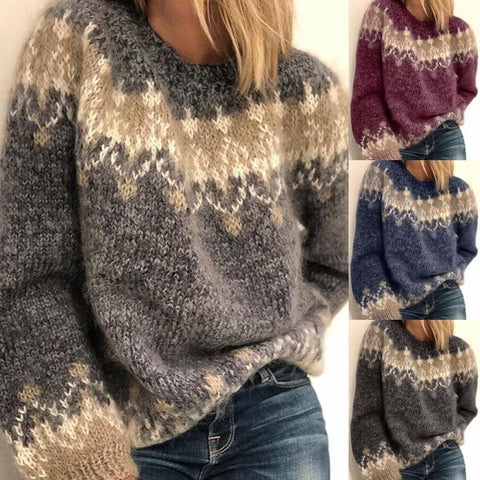Pull décontracté jacquard pour l'automne et l'hiver, hauts tricotés style ethnique pour femmes