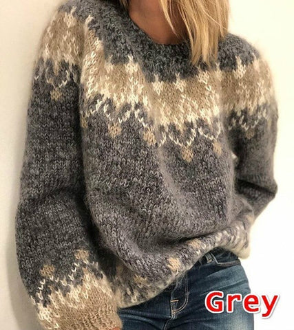 Pull décontracté jacquard pour l'automne et l'hiver, hauts tricotés style ethnique pour femmes