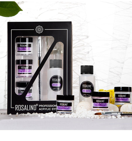 Nail Powder Acrylic System Kit Professional Nail Art Tool Set Contain Glass Cup Acrylic Liquid Extention Carving Manicure - Fashionner