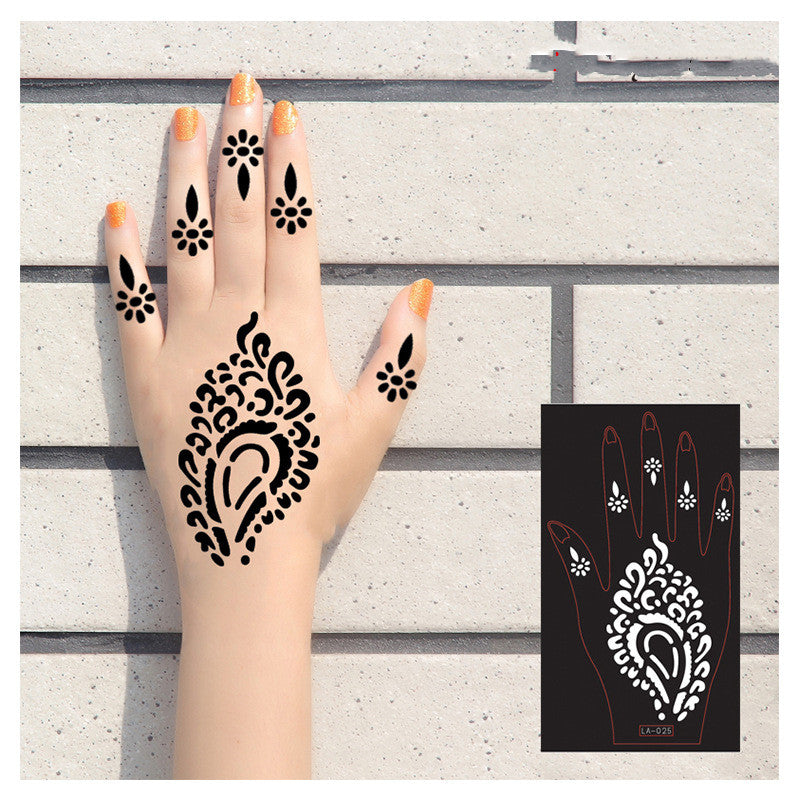 2 Sheets Hand Tattoo Decal Henna Stencil Temporary - Fashionner