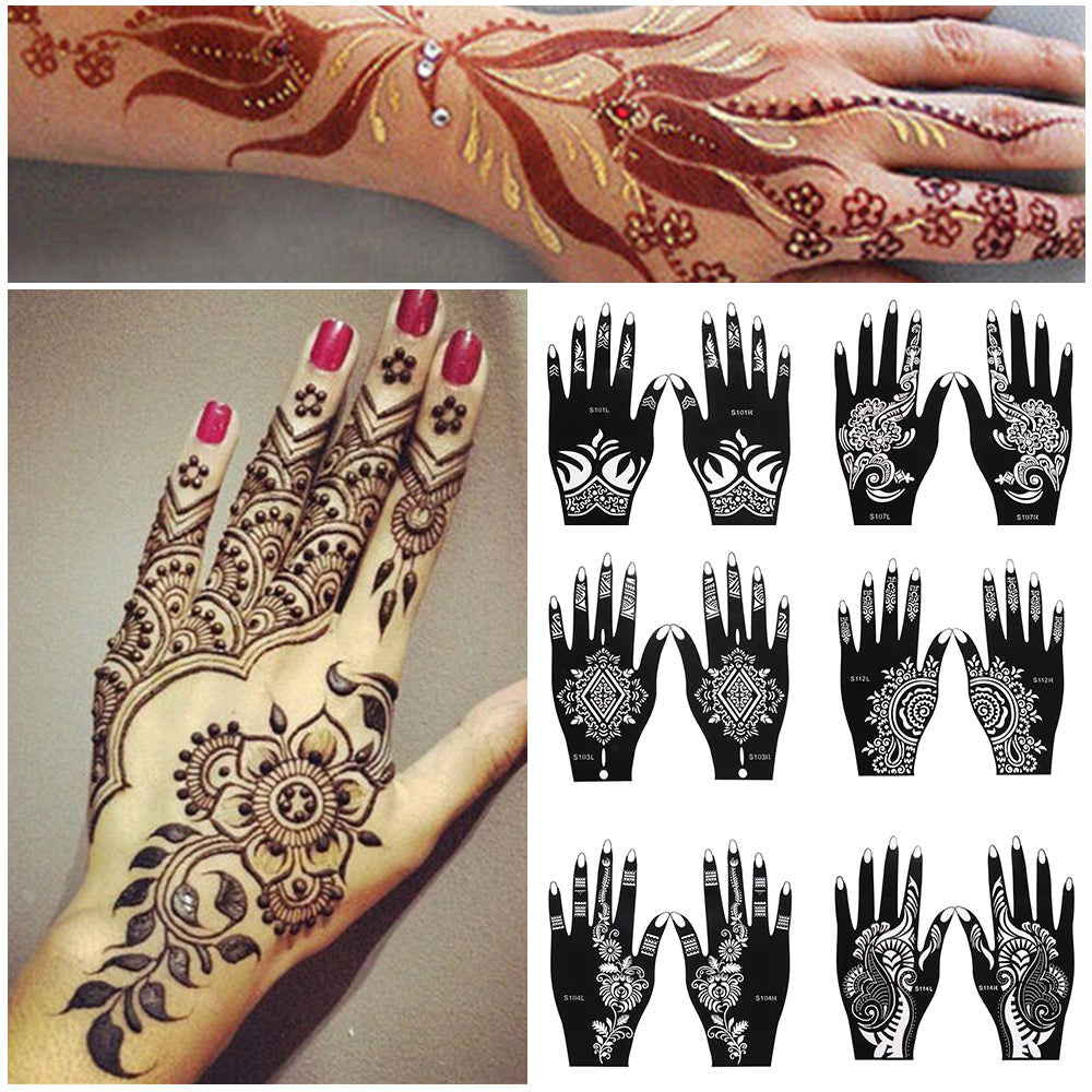 2 Sheets Hand Tattoo Decal Henna Stencil Temporary - Fashionner