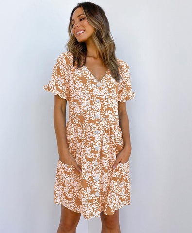 Summer Women Mini Dresses Spring Short Sleeve Dot Printed
