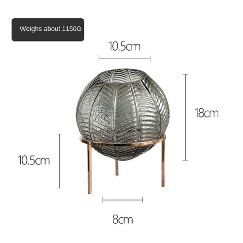 Nordic Leaf Pattern Ball Metal Frame Transparent Glass Vase High Grade European Flower Art Hydroponic Flower Arrangement Decoration