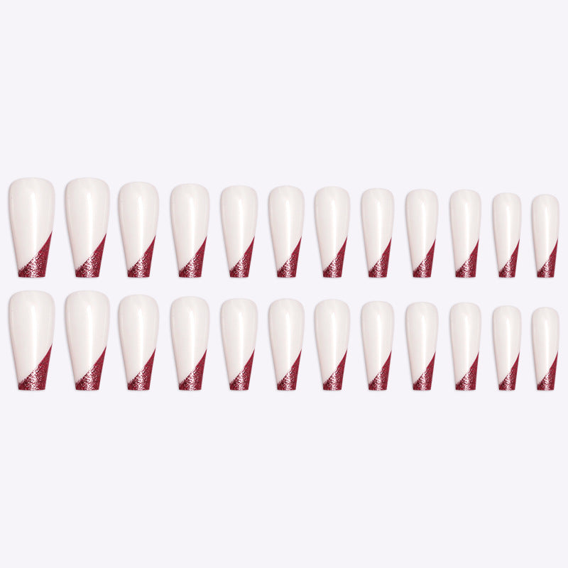 Wearing Nails, Rose Gold And Beveled Edge French Manicure, Long Ballet Nails, Fake Nails, Finished Products, Boxed - Fashionner