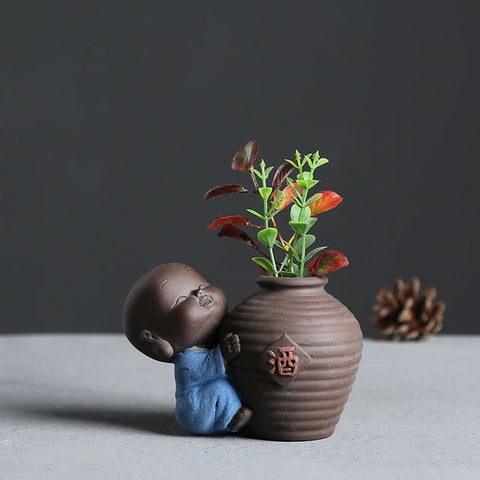 Joli petit vase moine en sable violet pour arrangement floral hydroponique