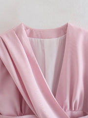 Casual V Neck Dresses Women Fashion Collected Waisted Dress Women Elegant Long Sleeve Mini Dresses Female Ladies