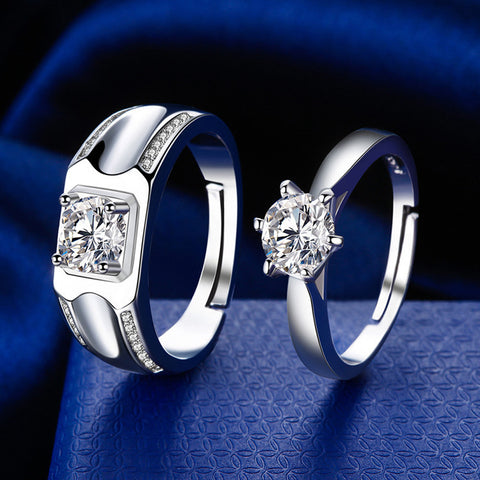 Bague de couple en argent plaqué bouche de zircon de simulation