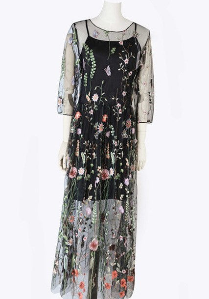 Party Flower Floral Dress Women Dresses 2 Pieces Boho Mesh - Fashionner