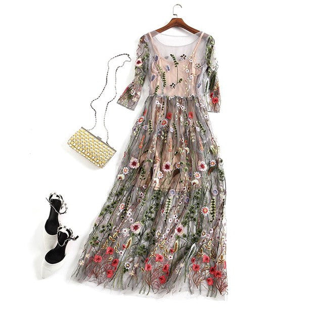 Party Flower Floral Dress Women Dresses 2 Pieces Boho Mesh - Fashionner