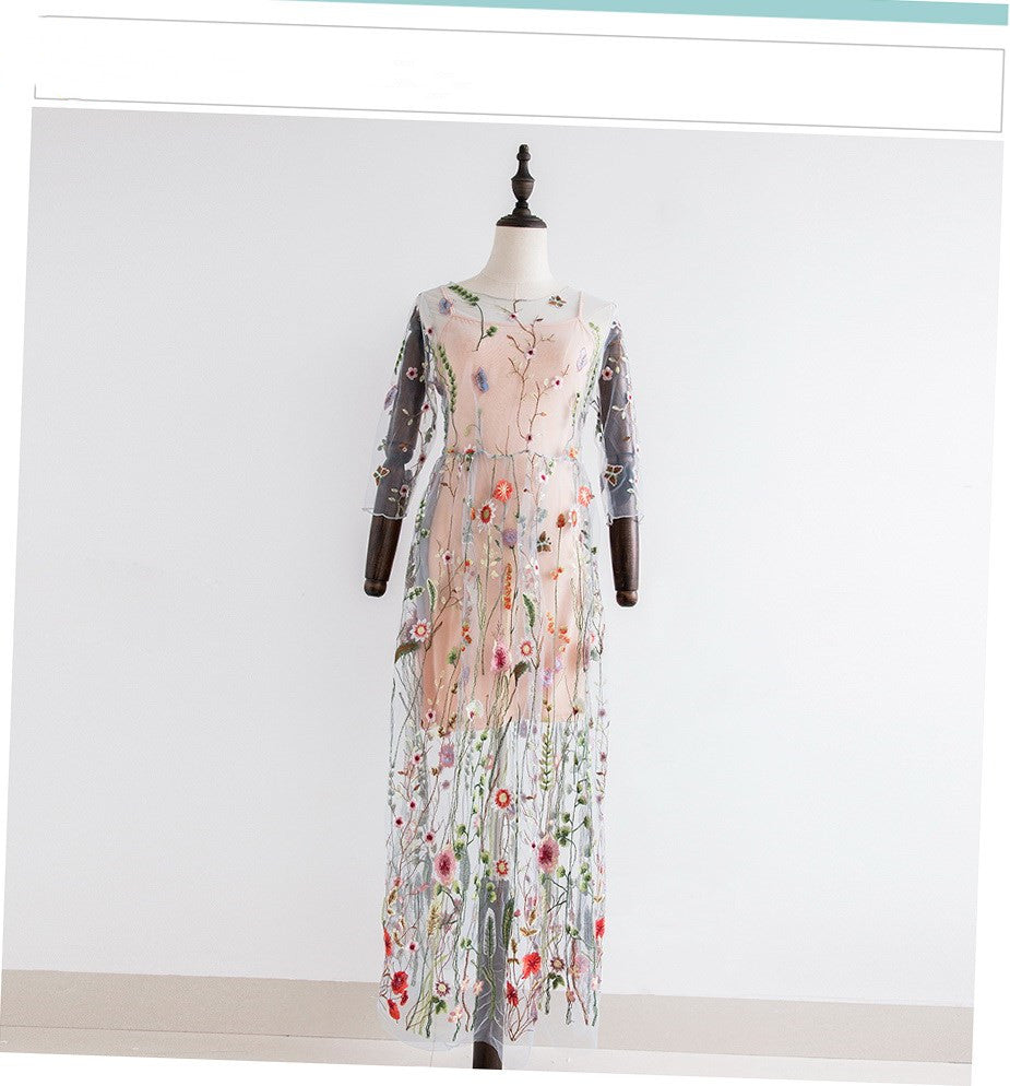 Party Flower Floral Dress Women Dresses 2 Pieces Boho Mesh - Fashionner