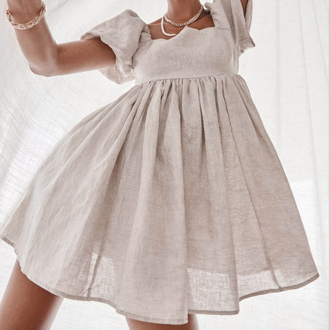 Robes Femme Col Carré Manches Bouffantes Mini Robe