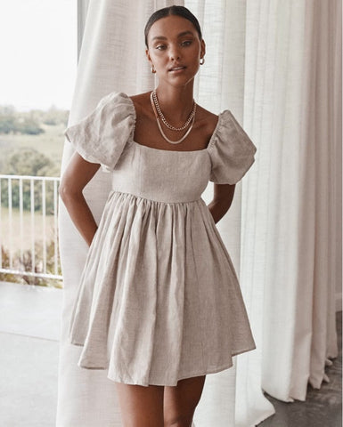 Robes Femme Col Carré Manches Bouffantes Mini Robe