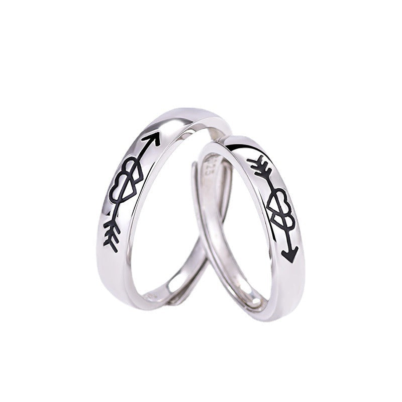 S925 Silver Couple Rings Simple Personality A Heart-to-heart Men And Women