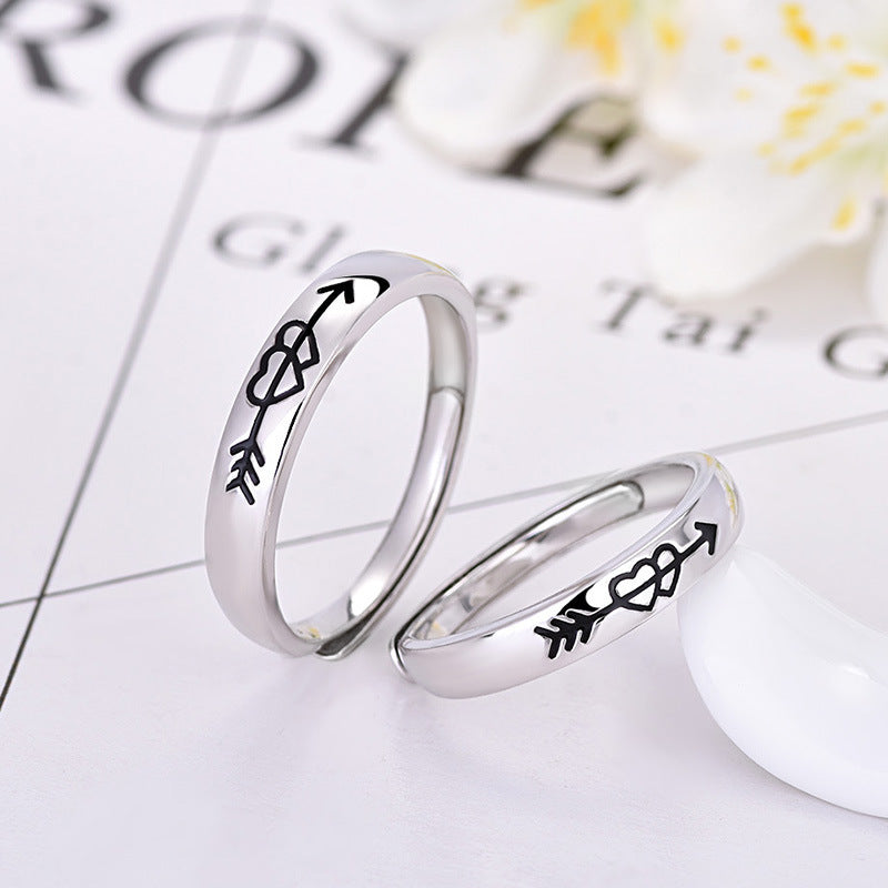 S925 Silver Couple Rings Simple Personality A Heart-to-heart Men And Women