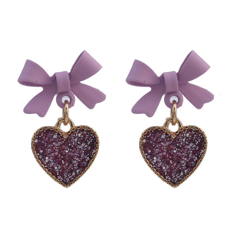 Buy New Korean Style Purple Bow Sequin Love Heart Clip On Earrings Sweet online at Fashionner.