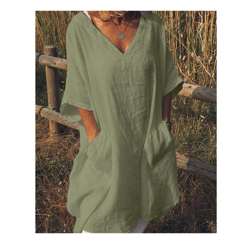 Oversized V-neck midi dress