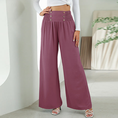 Fashion Straight Wide Leg Pants Elastic High Waist Casual Trousers For Women - Fashionner