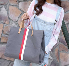 Canvas Ladies Work Bag Women Tote Hand Bag Shoulder Bag for Women Fashion Lady Shopping Canvas Stripe Tote Bags Female Handbags - Fashionner