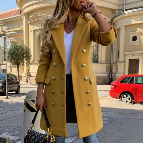 Veste à revers en laine, style décontracté, double boutonnage, mi-longue, trench-coat pour femmes, collection automne hiver