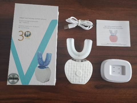 Brosse à dents électrique automatique intelligente 360 degrés étanche en forme de U, blanchissante, lumière bleue, chargement USB