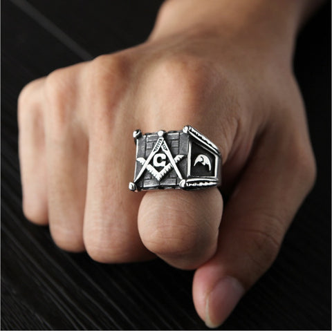 Bagues maçonniques pour hommes, or, soleil, lune, fabrication Punk, bijoux en argent polis à la main pour homme