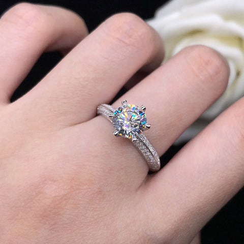 Bague de fiançailles coréenne à six griffes pour femme