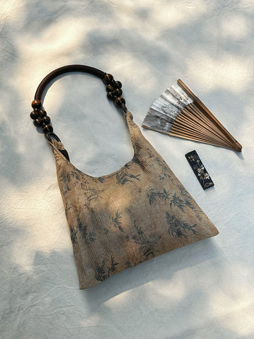 Nouveau Guo Feng Nouveau Style Chinois Motif de l'eau Impression Feuille de Bambou Cheongsam Zen Sac à main de luxe de style ancien