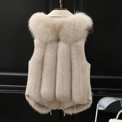 Gilet en fourrure Manteau court Automne et hiver Nouveau Patchwork Blouson en fourrure de renard d'hiver Femme Manteau court en fourrure artificielle Élégant Gilet chaud féminin