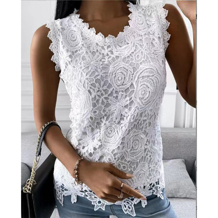 Flowers Lace Vest Women Summer Tops S-5XL - Fashionner