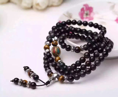 Obsidian couple beads bracelet