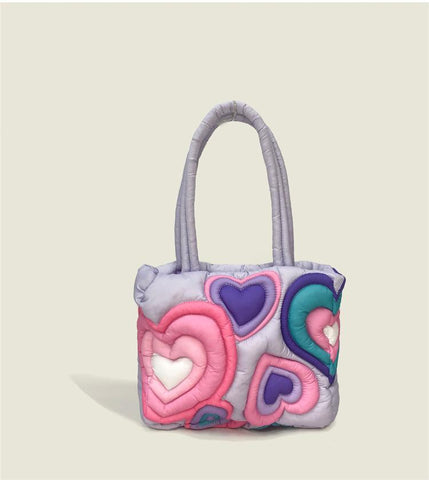 Down For Women Large Capacity Large Bag Heart Printing Fluffy - Fashionner
