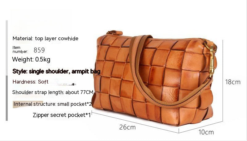 Vintage Handwoven Shoulder Bag With Vegetable Tanned Top Layer Cowhide - Fashionner