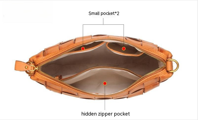 Vintage Handwoven Shoulder Bag With Vegetable Tanned Top Layer Cowhide - Fashionner