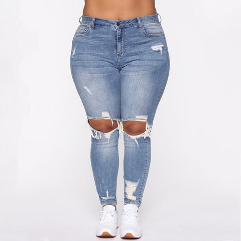 Women Clothes Ripped Plus Size Ladies Denim Pants Jeans - Fashionner