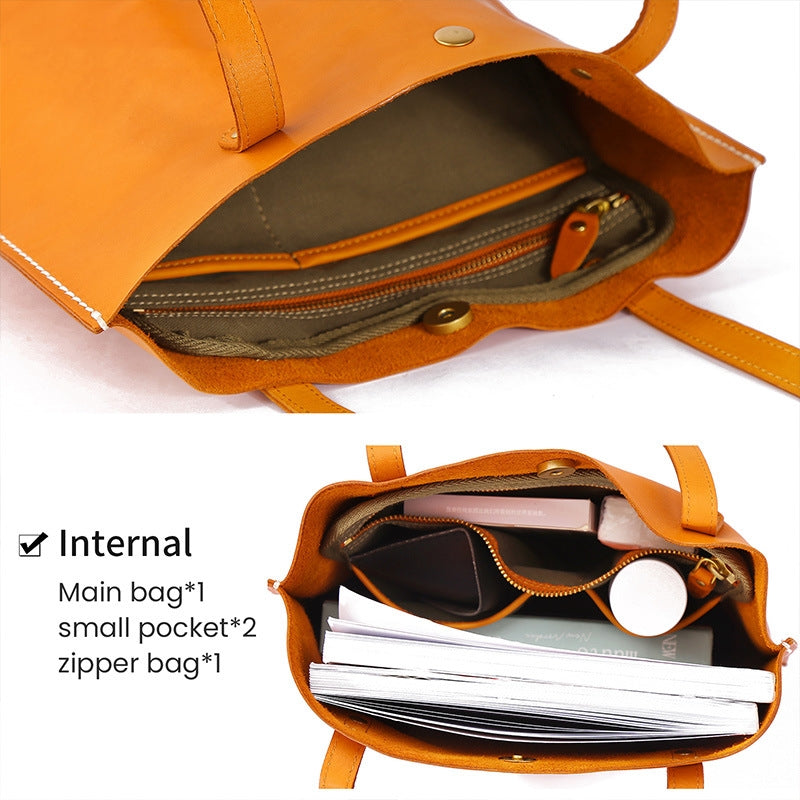 Top Layer Cowhide Handbag Korean Casual Large Capacity Women's Shoulder Bag - Fashionner