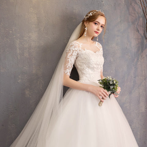 New Fashion Slim Fit Lace Mid Sleeve Plus Size Photo Studio Wedding Dress - Fashionner