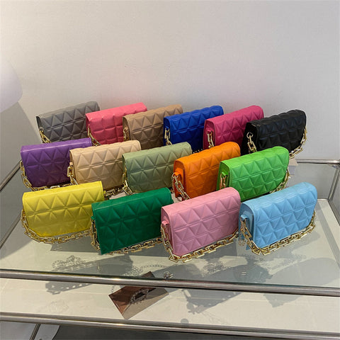 Solid Color Simple Chain Shoulder Bag - Fashionner
