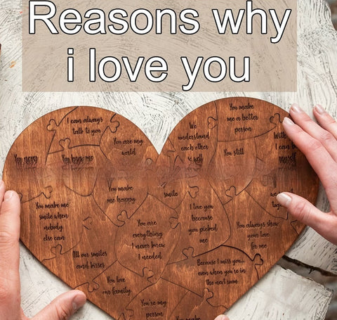 Cadeau "Raisons pour lesquelles je t'aime" - Puzzle en bois en forme de cœur - Puzzle romantique - Cadeau d'anniversaire de mariage pour épouse, mari - Cadeau d'anniversaire, Saint-Valentin