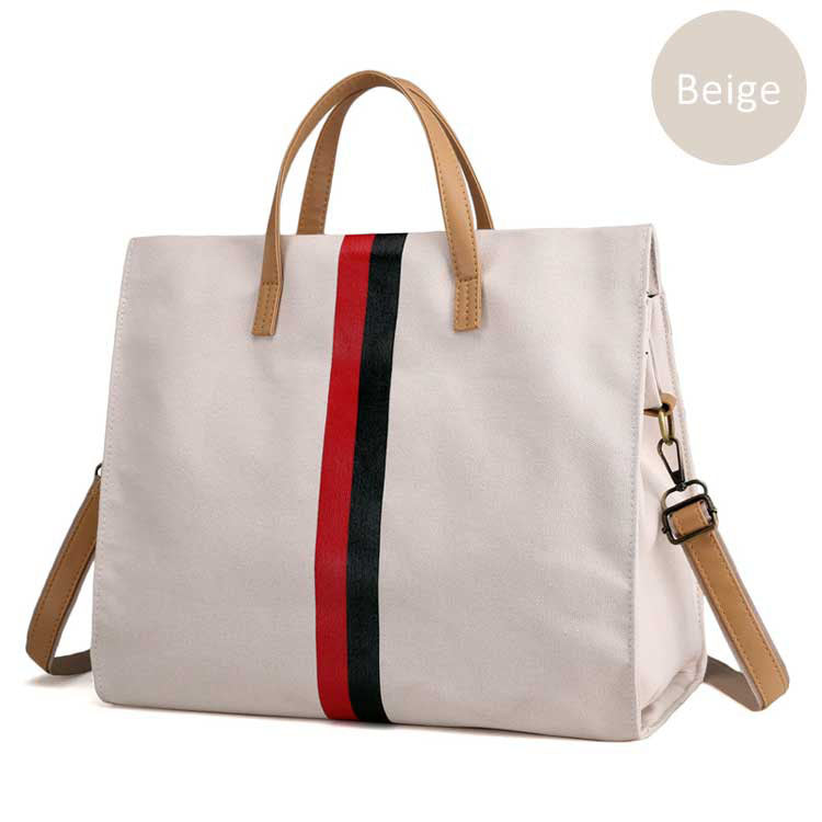 Canvas Ladies Work Bag Women Tote Hand Bag Shoulder Bag for Women Fashion Lady Shopping Canvas Stripe Tote Bags Female Handbags - Fashionner