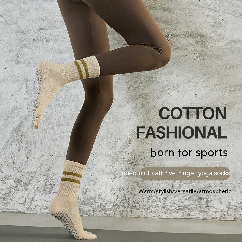 Autumn And Winter Striped Long Tube Yoga Socks Women's Non-slip Mid Tube - Fashionner