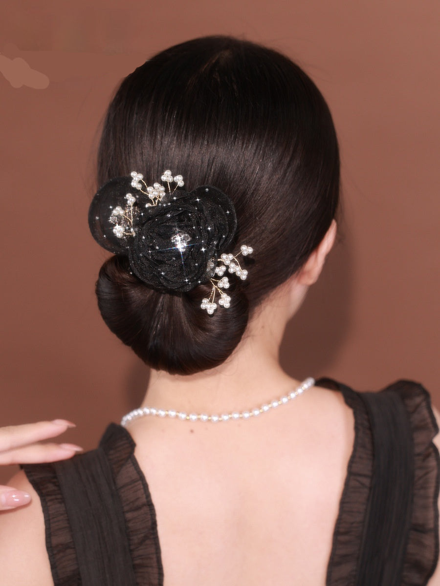 Buy Starry Sky Flower Style Updo Topknot Hair Clip Black Exquisite Headdress online at Fashionner.