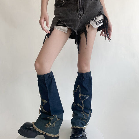 Hot Girl Design Denim Washed Horn Leg Warmer Foot Sock Slimming - Fashionner