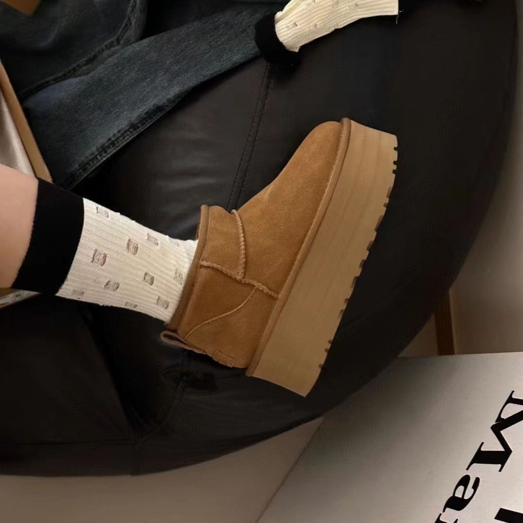 Sheepskin Fur Integrated Platform Snow Boots - Fashionner